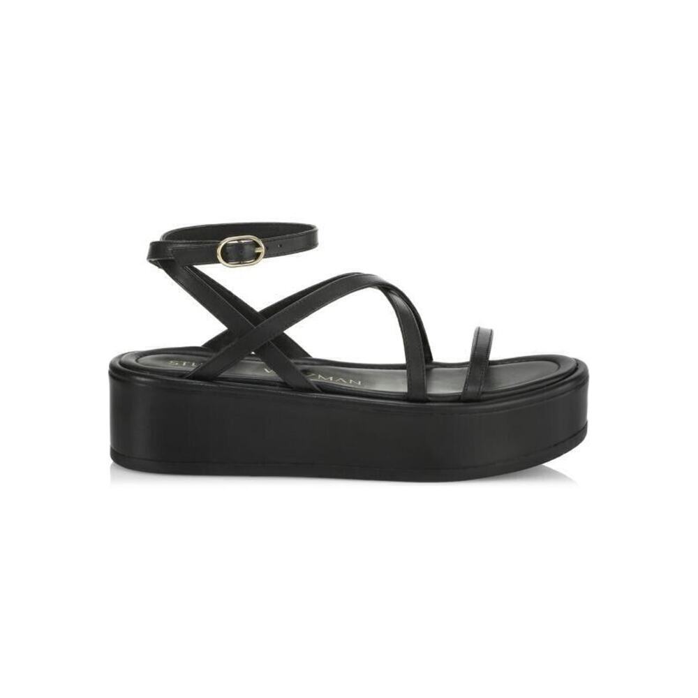 Stuart Weitzman Sandals Womens 10.5 Flatform Black Suede Leather Platform Shoes‎